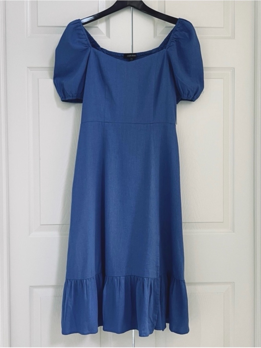 Ellen Tracy Linen Sweetheart Neckline Balloon Sleeve Flounce Dress NWT Size S